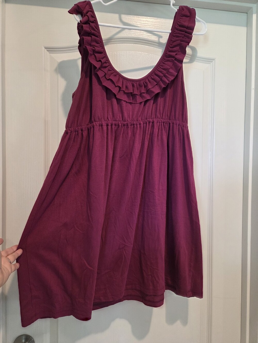 Espresso Maroon Plum Ruffle Neck Empire Waist Tunic Mini Dress 2X - Picture 3 of 3